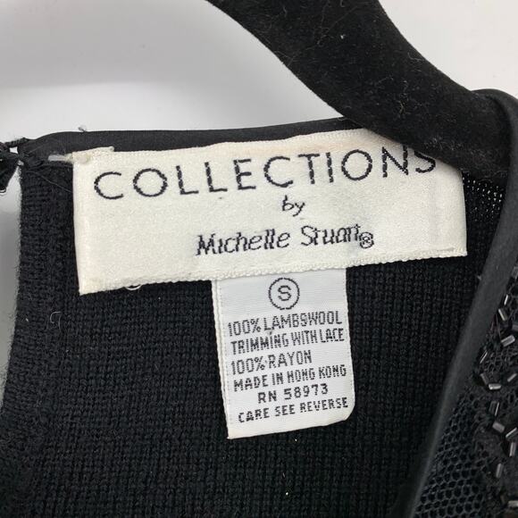 Collections Michelle Stuart Dress Womens S Black Beaded Lace Trim Above Knee VTG - Picture 5 of 5